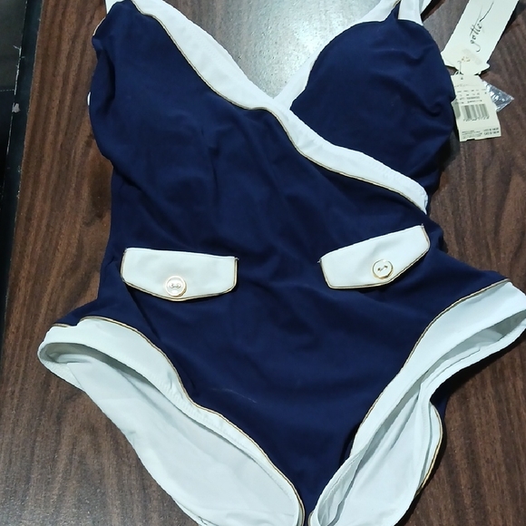 Gottex Navy and White Women's One Piece Swimsuit - Picture 2 of 5